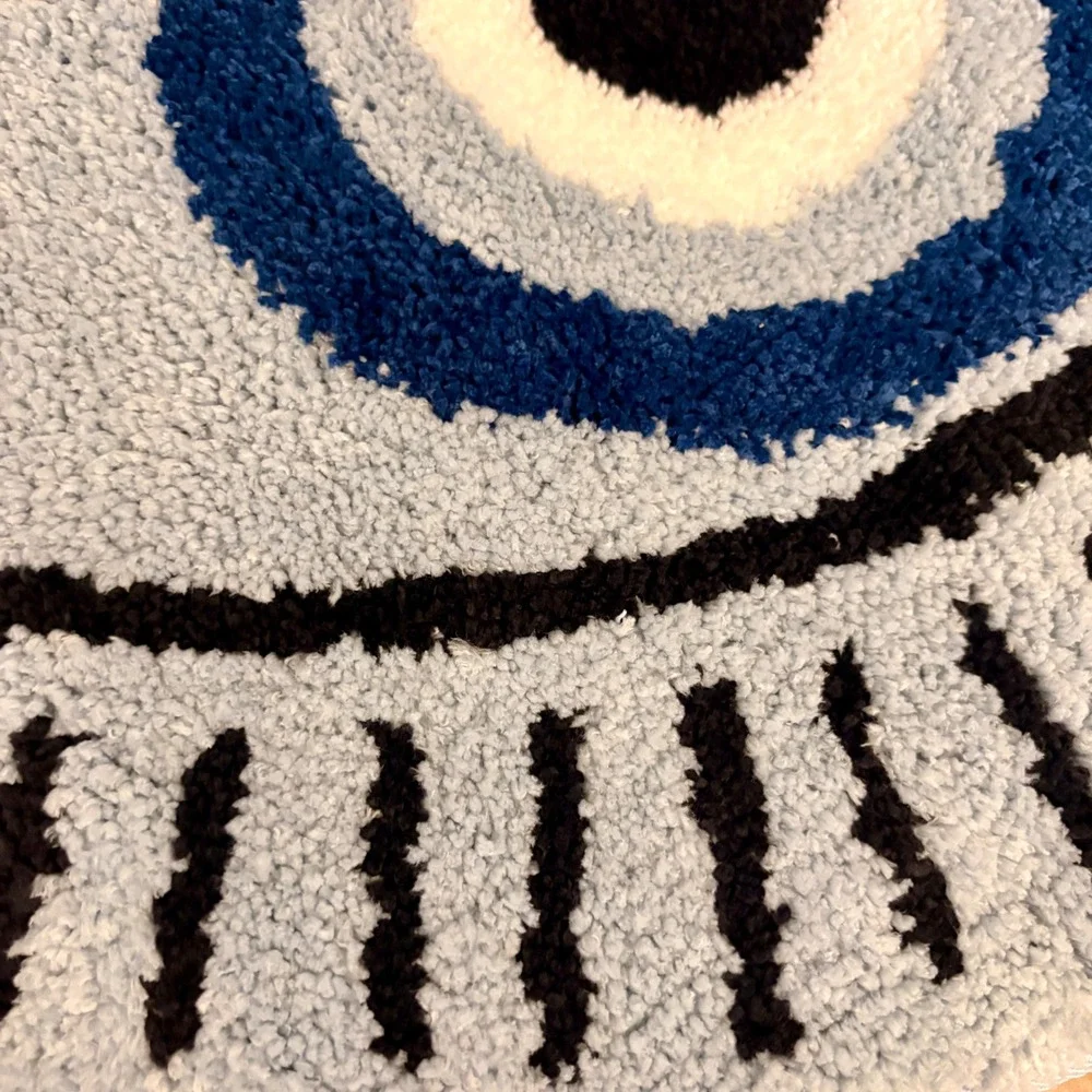 Vibe Check Evil Eye Microfiber Bath Rug 20x30 Light Blue Nazar Protection Mat